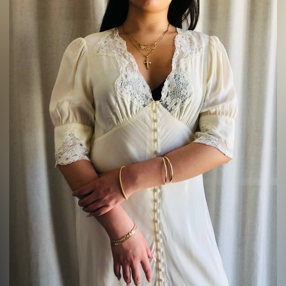 RIXO Bridal ‘Simone” Lace & Embroidered Cream Maxi Dress - Picture 6 of 13